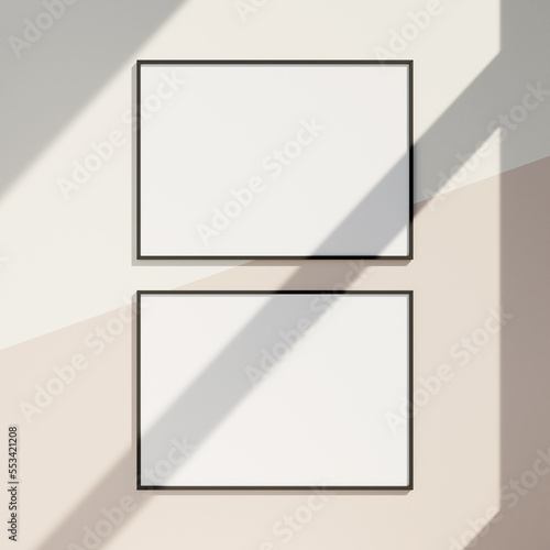 Blank picture frame mockup on gray wall. White living room design. artwork frame mockup on wall with shadow.