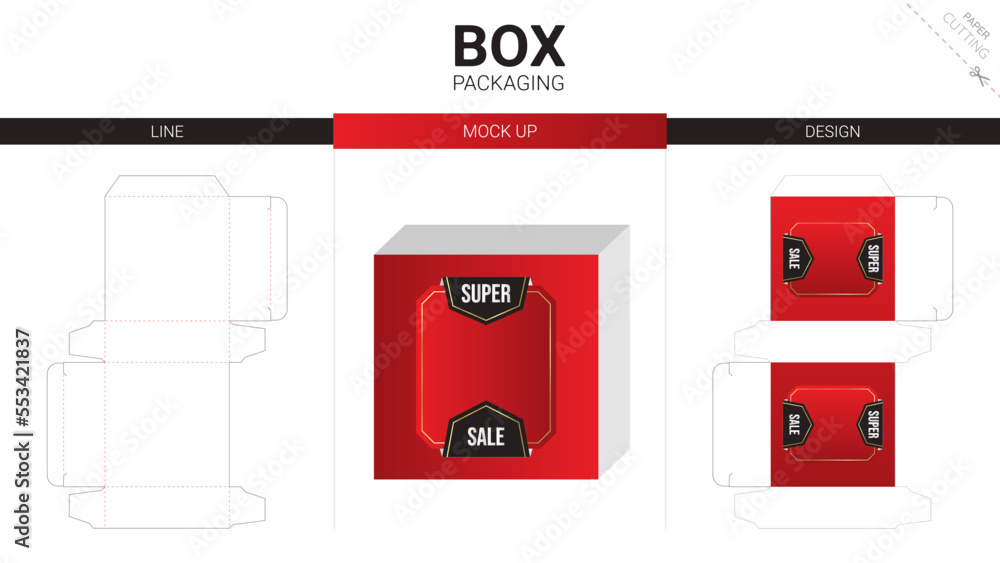 Box packaging and mockup die cut template	
