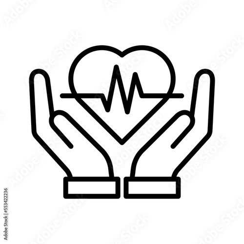 Heartbeat line heart cardio icon. Hand holding heart. Concept of heart disease.
