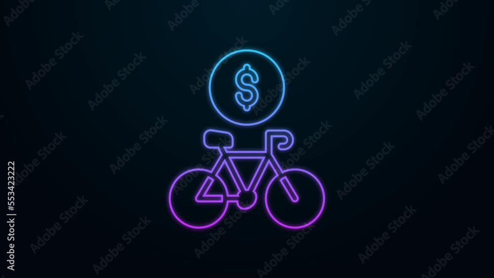 Glowing neon line Bicycle rental mobile app icon isolated on black background. Smart service for rent bicycles in the city. Mobile app for sharing system. 4K Video motion graphic animation Glowing neon line Bicycle rental mobile app icon isolated on black background. Smart service for rent bicycles in the city. Mobile app for sharing system. 4K Video motion graphic animation