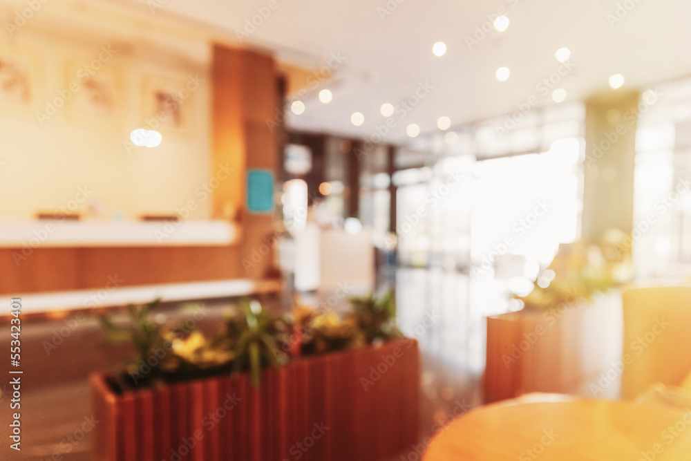 View of hotel lobby. Abstract blur blurred boke bokeh background. View of hotel lobby. Abstract blur blurred boke bokeh background.