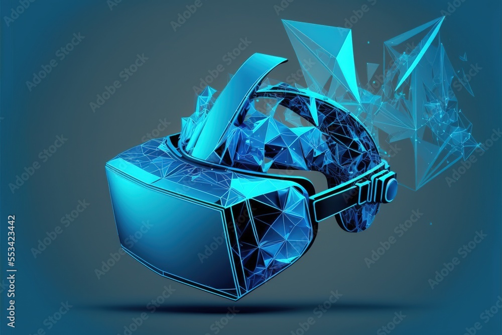 Fototapeta premium VR headset glowing wireframe abstract Generative AI mesh art