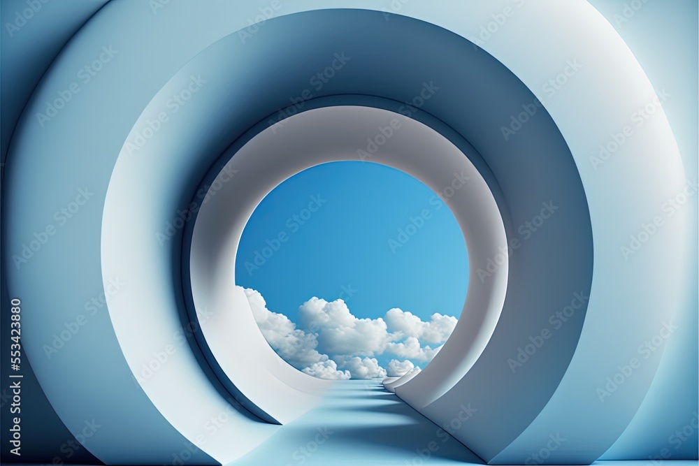 Fototapeta premium Abstract tunnel with cloud window Generative AI