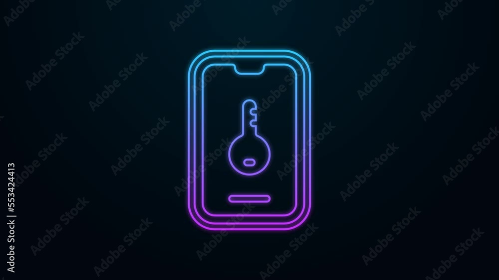 Glowing neon line Online real estate house on smartphone icon isolated on black background. Home loan concept, rent, buy, buying a property. 4K Video motion graphic animation Glowing neon line Online real estate house on smartphone icon isolated on black background. Home loan concept, rent, buy, buying a property. 4K Video motion graphic animation