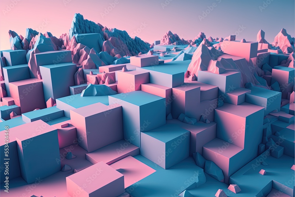 Obraz premium Abstract pink and blue geometric landscape Generative AI