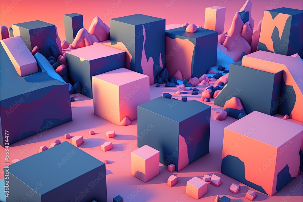 Obraz premium Abstract pink and blue geometric landscape Generative AI