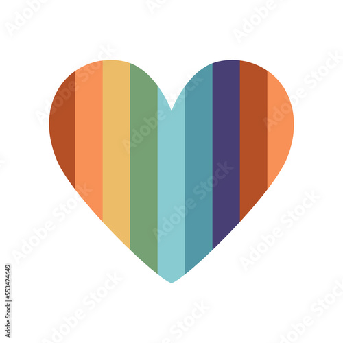 Flat vector hippy boho illustration. Hand drawn retro groovy rainbow pride heart