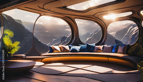 Beautiful futuristic meditation interior, Generative AI