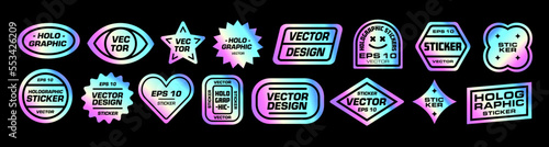 Holographic stickers. Hologram labels set. Vector patch collection.