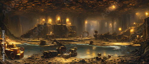 Concept painting of a open gold mine  Generative AI