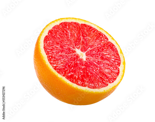 Ripe slice of pink grapefruit citrus fruit isolated on transparent png