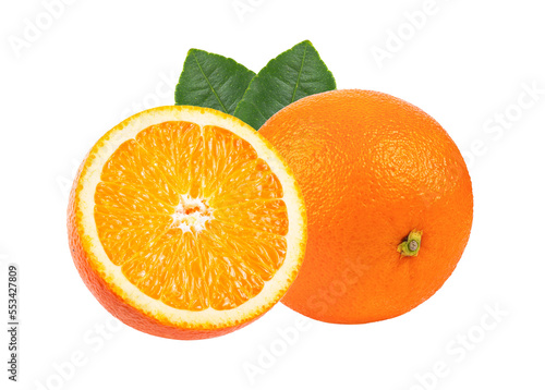 orange fruit with leaf isolated on transparent png