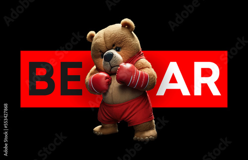 bear does Thai boxing in red shorts and gloves. Vector illustration