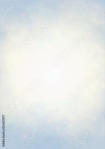 Vector Summer Sun Shine Background with Bokeh Blurred Glowing Gold Circles on Blue Sky.  Blured Sunlight Background. Magic Summertime Print. Calm Defocused Light Design for Posters, Covers, Cards.