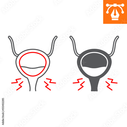 Cystitis line and solid icon, outline style icon for web site or mobile app, inflammation and urethra, urinary bladder vector icon, simple vector illustration, vector graphics with editable strokes.
