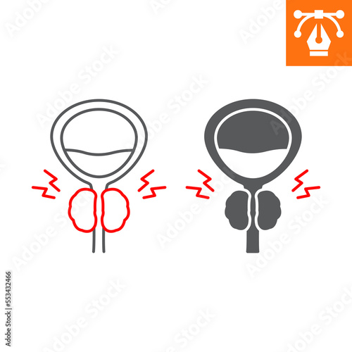 Prostatitis line and solid icon, outline style icon for web site or mobile app, men and diseases, prostate gland pain vector icon, simple vector illustration, vector graphics with editable strokes.