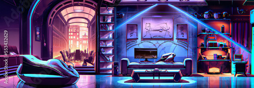 Concept art of cyberpunk style appartment made with ai © Joep