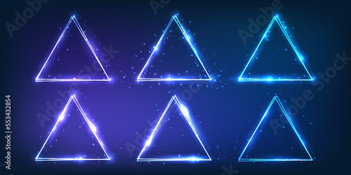 Neon double triangular frame with shining effects