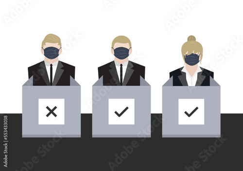 business voter with face mask at polling station vector ep27