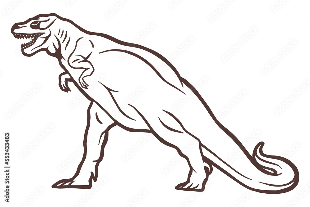 Tyrannosaurus dinosaur - hand drawn vector illustration - Out line