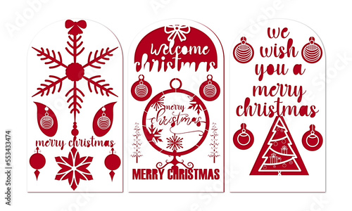 Merry Christmas  and new happy year  2 layer greeting card  illustration bundle.