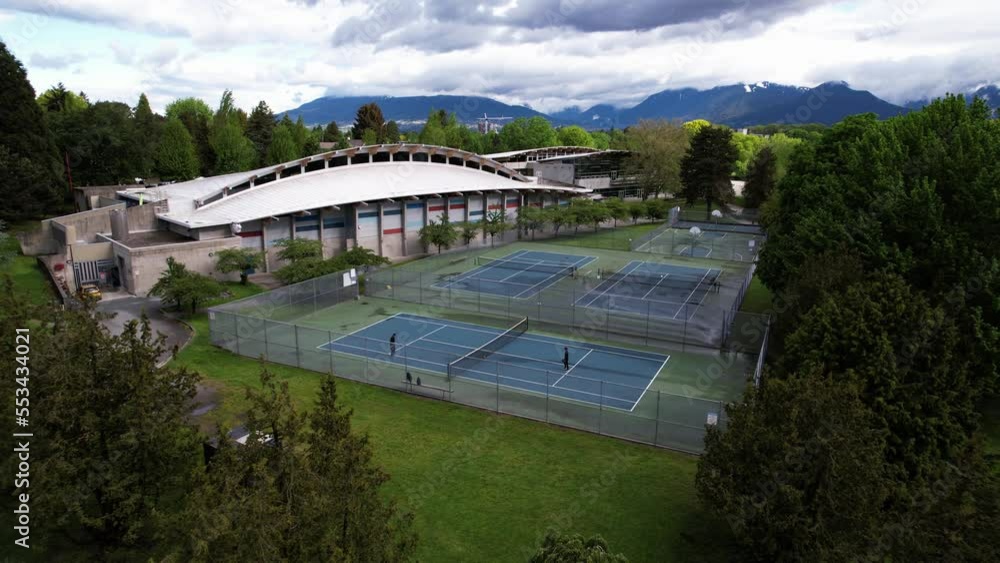 aerial of sport court for soccer, football and tennis at Trout Lake Community Centre (TLCC) Vancouver Canada aerial of sport court for soccer, football and tennis at Trout Lake Community Centre (TLCC) Vancouver Canada