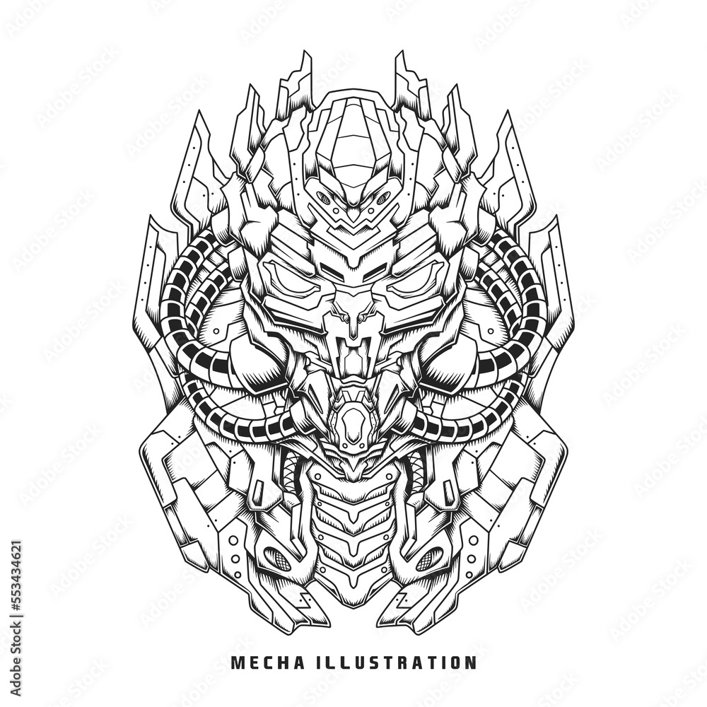 Fototapeta premium Vector illustration of cyborg mecha robot design for merchandise