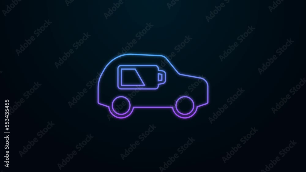 Glowing neon line Electric car and electrical cable plug charging icon isolated on black background. Renewable eco technologies. 4K Video motion graphic animation Glowing neon line Electric car and electrical cable plug charging icon isolated on black background. Renewable eco technologies. 4K Video motion graphic animation