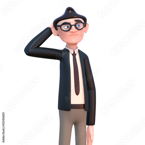 3d render of businessman in black suit thinking, making decision