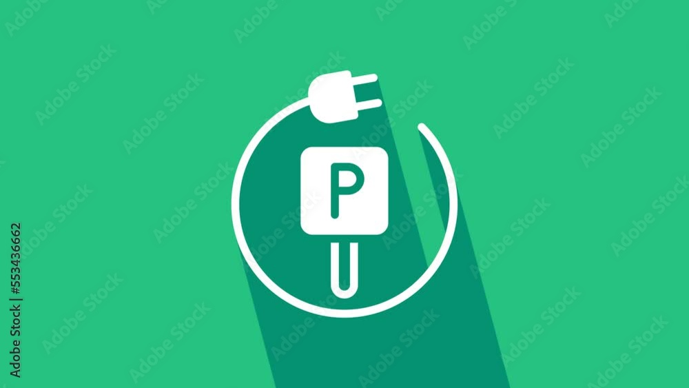 White Charging parking electric car icon isolated on green background. 4K Video motion graphic animation White Charging parking electric car icon isolated on green background. 4K Video motion graphic animation