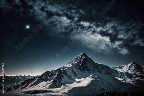 snow covered mountains,mount hood state,snow covered mountain,snow covered mountains in winter,mountains in the night,landscape in the night,the galaxy © Moon