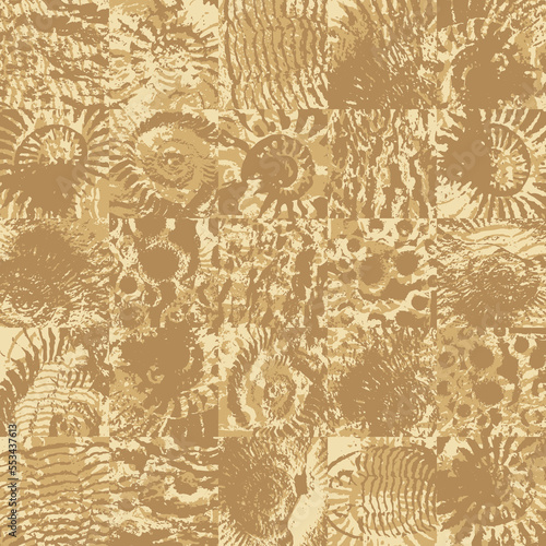 vector abstact seamless pattern background with sea stone texture with imprints of shells of ancient ammonite shells. Suitable for wallpaper design, wrapping paper, fabric, ceramic tiles