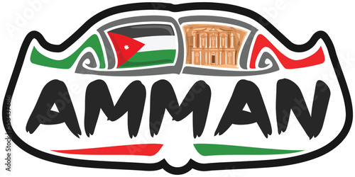Amman Jordan Flag Travel Souvenir Sticker Skyline Logo Badge Stamp Seal Emblem Vector SVG EPS