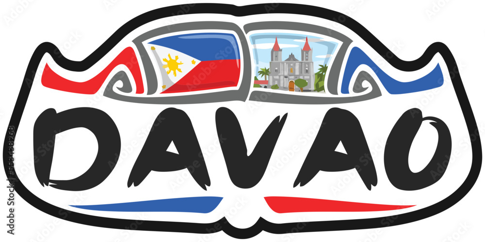 Davao Philippines Flag Travel Souvenir Sticker Skyline Landmark Logo