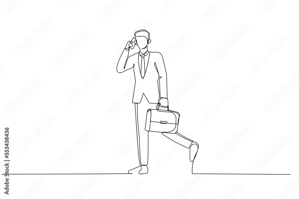 Drawing of Businessman walking and talking on the phone. Continuous line art Drawing of Businessman walking and talking on the phone. Continuous line art