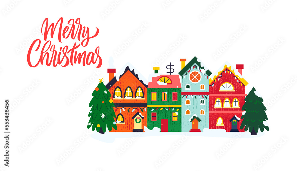 Merry Christmas Blue Web Banner. Illustration of Seasonal Greetings. Holiday Celebration.