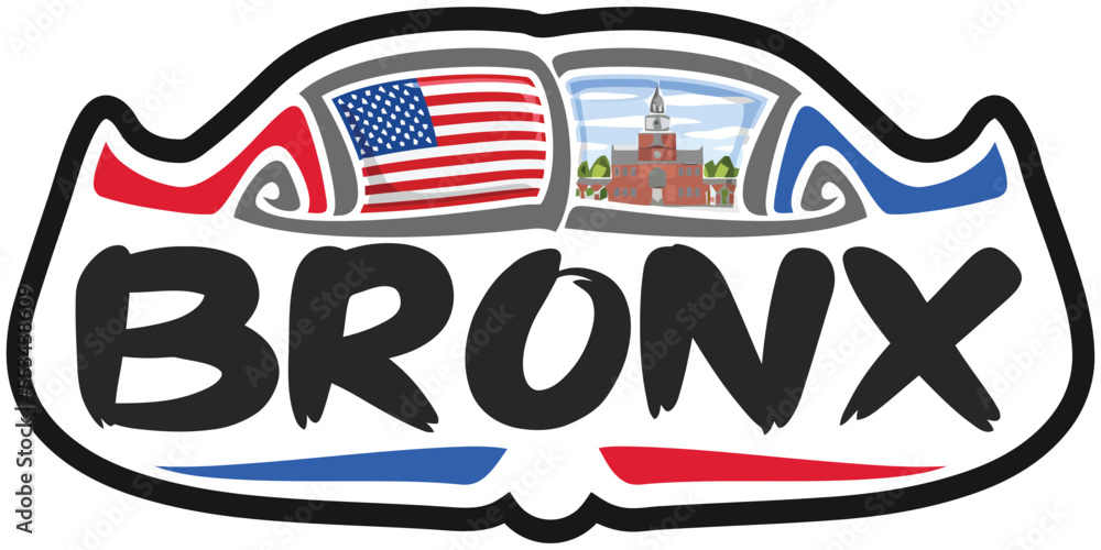 Bronx USA United States Flag Travel Souvenir Skyline Landmark Logo Badge Stamp Seal Emblem EPS
