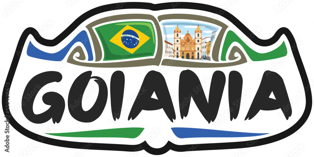 Goiania Brazil Flag Travel Souvenir Sticker Skyline Landmark Logo Badge Stamp Seal Emblem SVG EPS