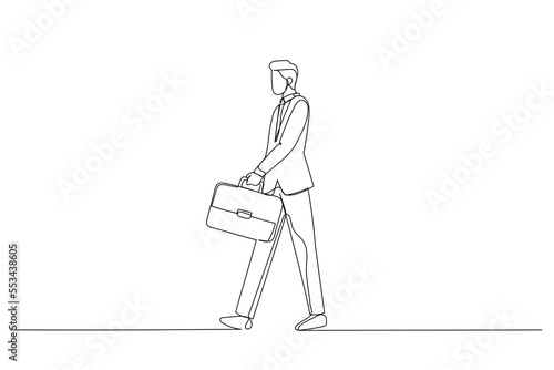 Illustration of business man holding brief case. Single continuous line art
