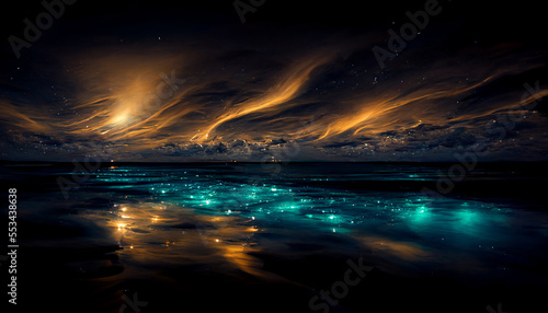Lights over the ocean at night