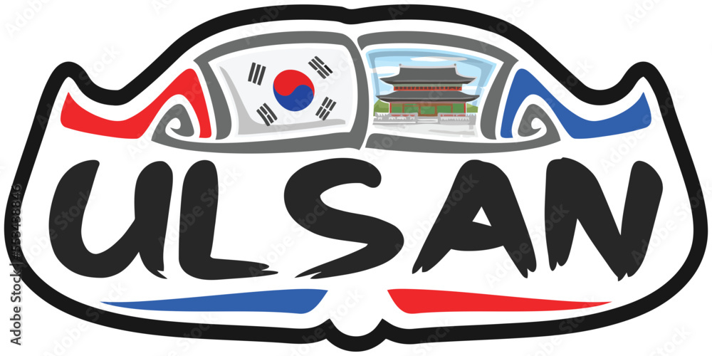 Ulsan South Korea Flag Travel Souvenir Sticker Skyline Landmark Logo Badge Stamp Seal Emblem SVG EPS