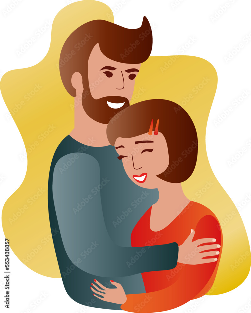 Young couple cuddling on gradient background Valentines day flat design Young couple cuddling on gradient background Valentines day flat design