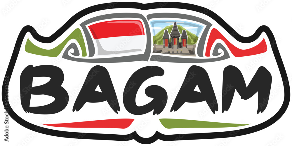 Bagam Indonesia Flag Travel Souvenir Sticker Skyline Landmark Logo Badge Stamp Seal Emblem SVG EPS