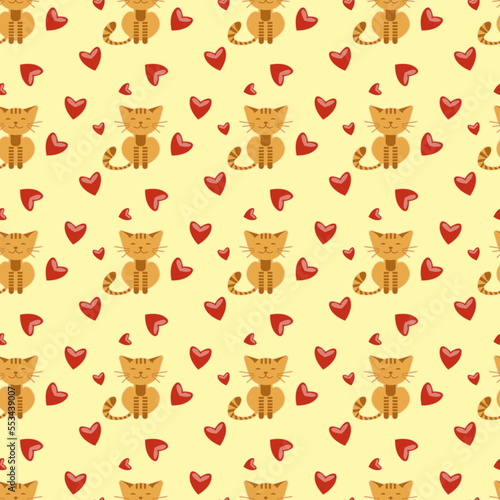 Cat with hearts seamless pattern