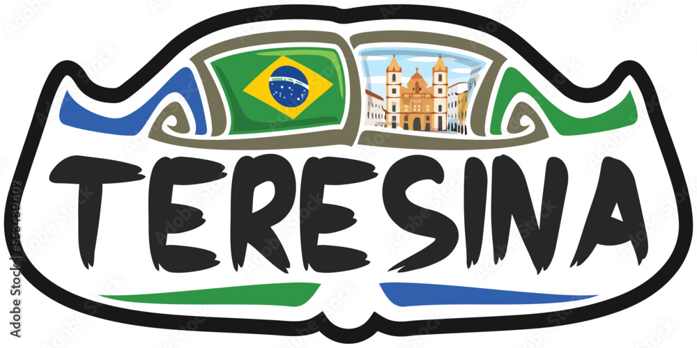 Teresina Brazil Flag Travel Souvenir Sticker Skyline Landmark Logo Badge Stamp Seal Emblem SVG EPS