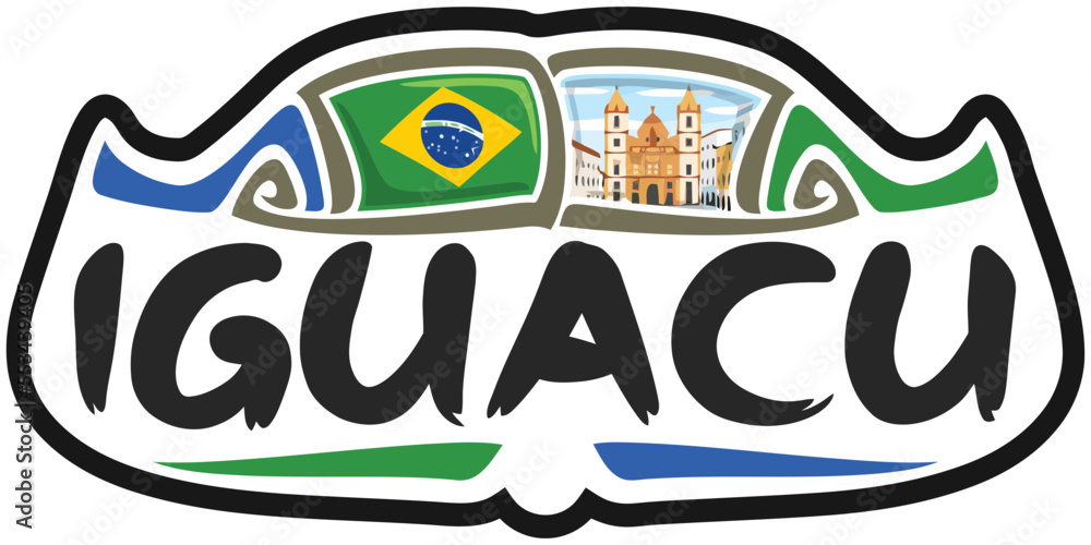 Iguacu Brazil Flag Travel Souvenir Sticker Skyline Landmark Logo Badge Stamp Seal Emblem SVG EPS