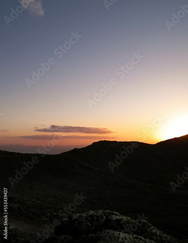 Beautiful sunset over extinct volcano Montana Roja, Lanzarote.