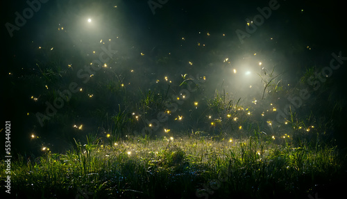 Fireflies over a field
