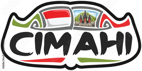 Cimahi Indonesia Flag Travel Souvenir Sticker Skyline Landmark Logo Badge Stamp Seal Emblem SVG EPS