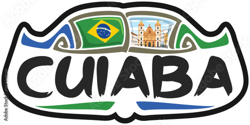 Cuiaba Brazil Flag Travel Souvenir Sticker Skyline Landmark Logo Badge Stamp Seal Emblem SVG EPS